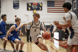 Jack Bochenski drives to the hoop against Bronxville.